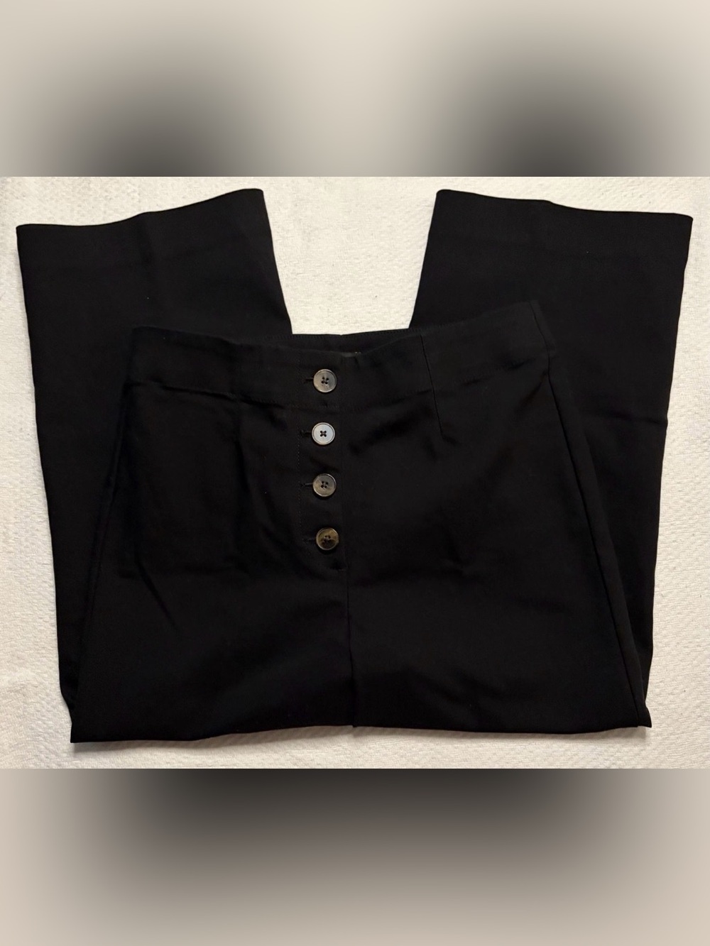 ANN TAYLOR LOFT-Black High Waist Wide Leg Button Fly Crop Trousers Pants Size 6P